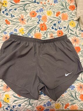 Nike Women's Charcoal Athletic Running Shorts with White Swoosh